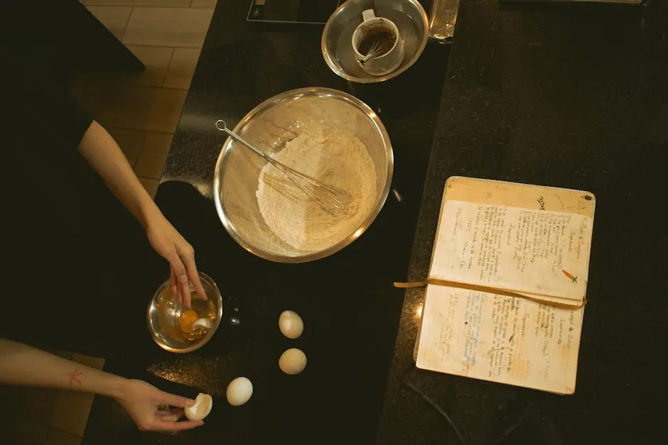 Receptuur en ingrediënten in een notitieboek in een keuken
